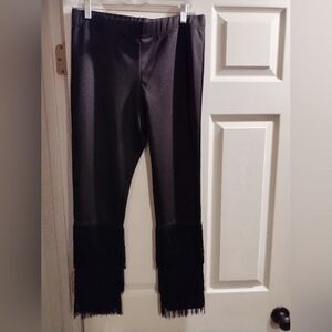 NWOT K Jordan Black Leggings with Fringe Accent